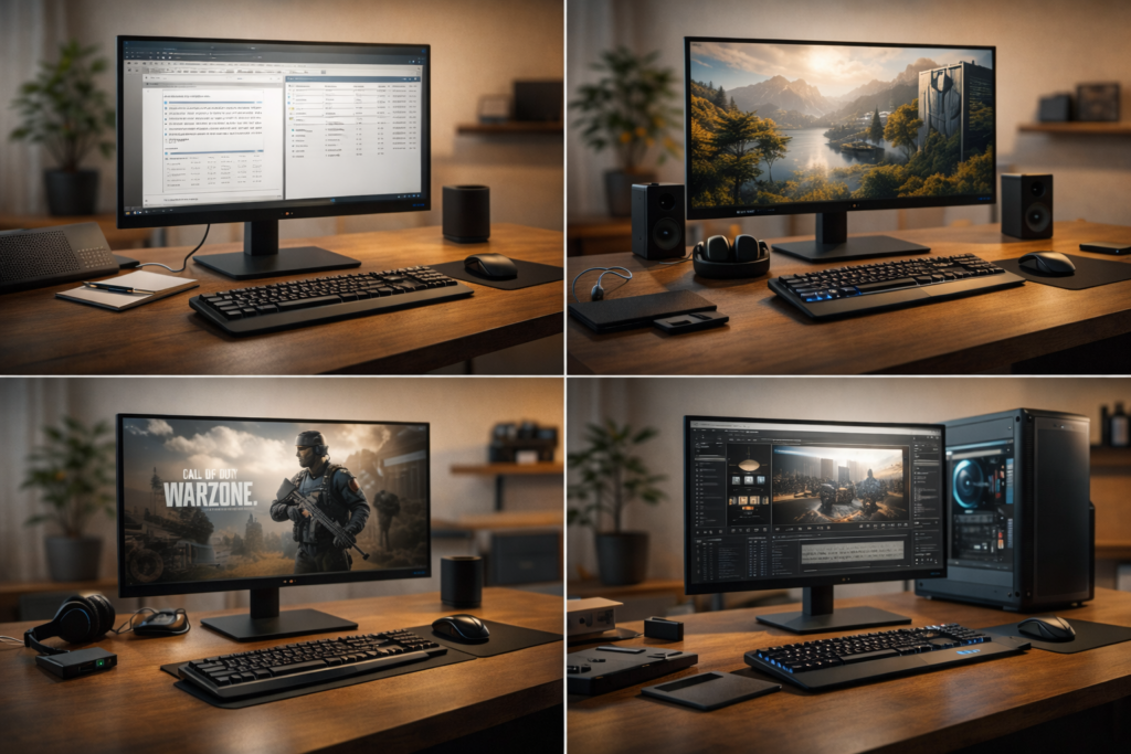 컴퓨터 장비 구입 가이드를 위한 다양한 용도의 PC 세팅 예시 이미지