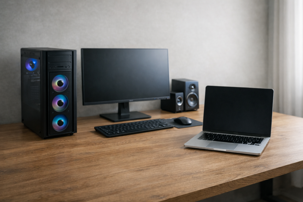 데스크톱과 노트북 컴퓨터를 비교한 구매 가이드 이미지